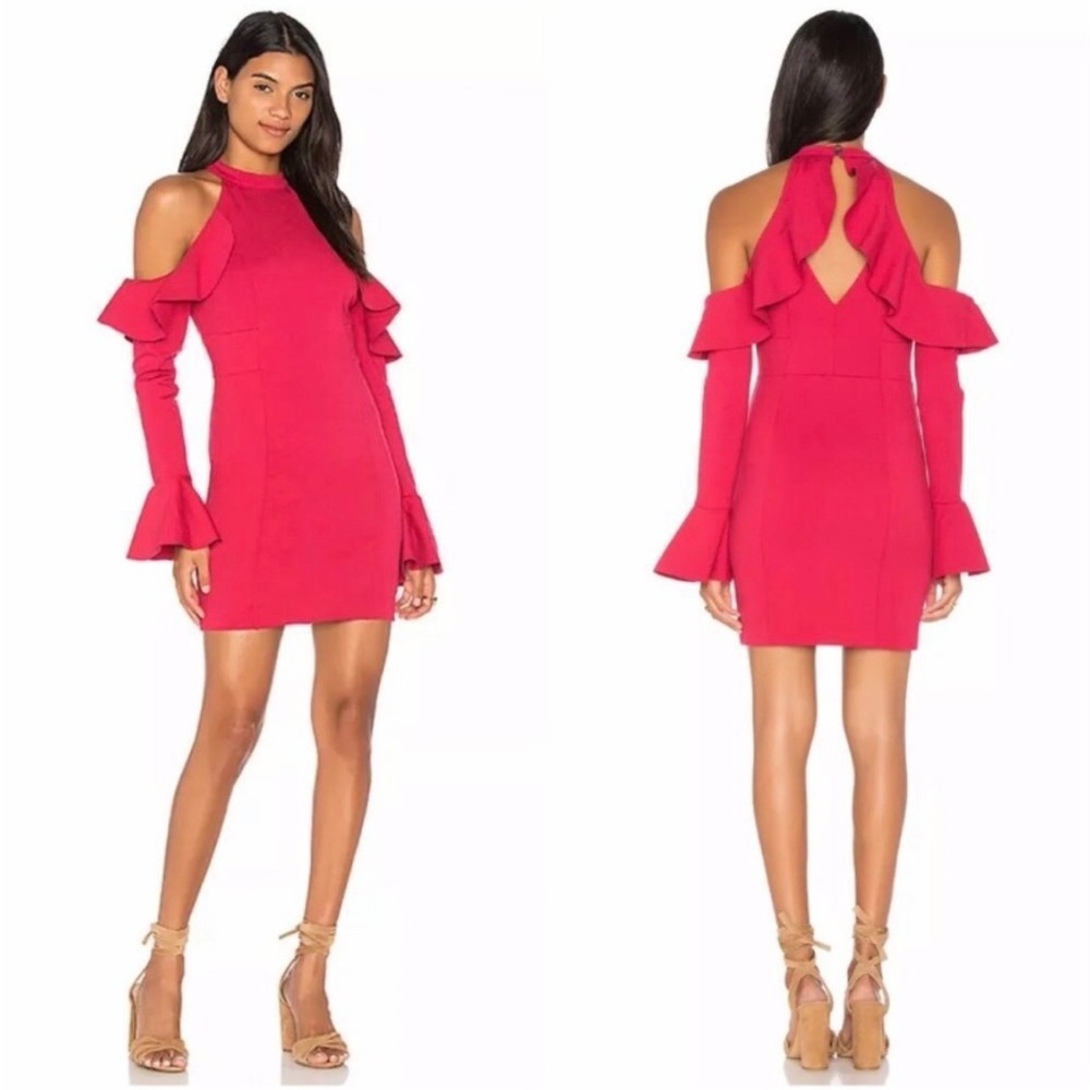 Free People Sweet Talk Pink Cold Shoulder Ruffled Mini Dress Size XS Cocktail